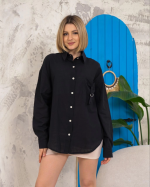 Relax Fit Keten Gömlek Siyah S255349 (Beden: S)