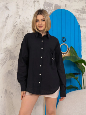 Relax Fit Keten Gömlek Siyah S255349 (Beden: S)