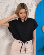 Sıfır Kollu Bağlamalı Crop Gömlek Siyah S255359 (Beden: M) - Görsel 5