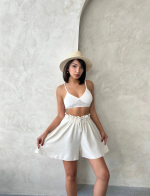 Volanlı Keten Şort Bej S255058 (Beden: S) - Görsel 6