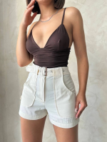 Kemer Detaylı Gabardin Şort Krem S25289 (Beden: S)