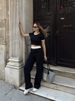 Crop Pantolon Biyeli Takım Siyah (Beden: M) - Görsel 5