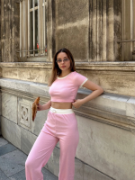 Crop Pantolon Biyeli Takım Pembe (Beden: M) - Görsel 2
