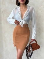 Çift Yırtmaçlı Etek Camel S25910 (Beden: M) - Görsel 6