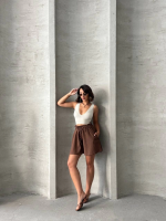 Volanlı Keten Şort Kahve S255058 (Beden: M) - Görsel 6