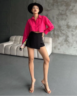Poplin Crop Gömlek Fuşya S3060 (Beden: 36) - Görsel 4