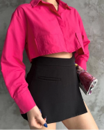 Poplin Crop Gömlek Fuşya S3060 (Beden: 40) - Görsel 3