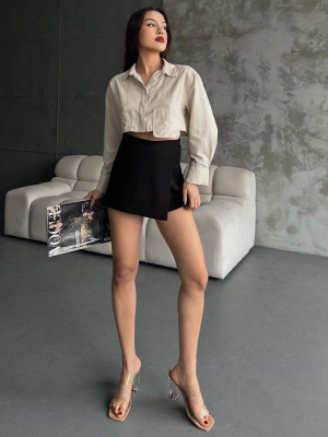 Poplin Crop Gömlek Bej S3060 (Beden: 36)