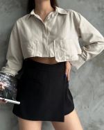 Poplin Crop Gömlek Bej S3060 (Beden: 36) - Görsel 3