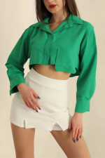 Poplin Crop Gömlek Yeşil S3060 (Beden: 38) - Görsel 3