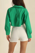 Poplin Crop Gömlek Yeşil S3060 (Beden: 40) - Görsel 4