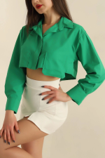 Poplin Crop Gömlek Yeşil S3060 (Beden: 40) - Görsel 2