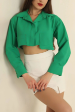 Poplin Crop Gömlek Yeşil S3060 (Beden: 40)