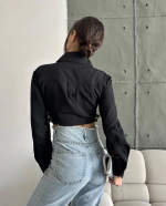 Yanı Kemer Detaylı Crop Gömlek Siyah S4009 (Beden: 36) - Görsel 4