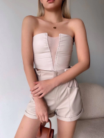 Tüllü Deri Crop Bej W24615 (Beden: S) - Görsel 2