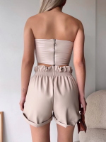 Tüllü Deri Crop Bej W24615 (Beden: M) - Görsel 5