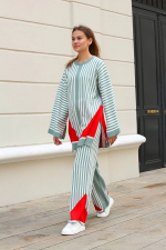 Çizgili Bisiklet Yaka Triko Takım Mint (Beden: Standart) - Görsel 3