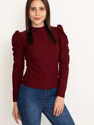 Prenses Kol Bluz Bordo W3125 (Beden: L)