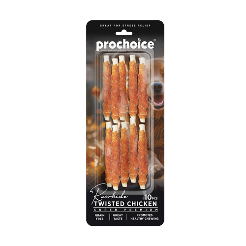 285Twisted20Chicken.png Prochoice 10 parça Twisted Chicken, Köpekler için Tavuk Derili Burgu Ödül Çubuğu - Görsel 1