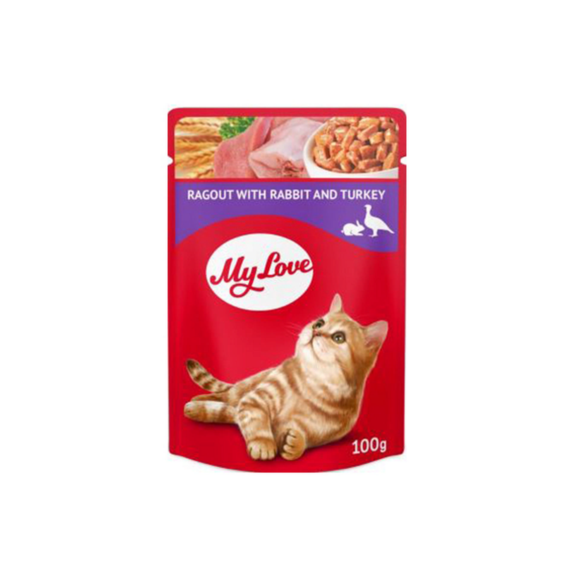 456-L6413.jpg MY LOVE TAVŞANLI VE HINDI ETLI YAHNI POUCH KEDI MAMASI 100 GR X 6 ADET - Görsel 1