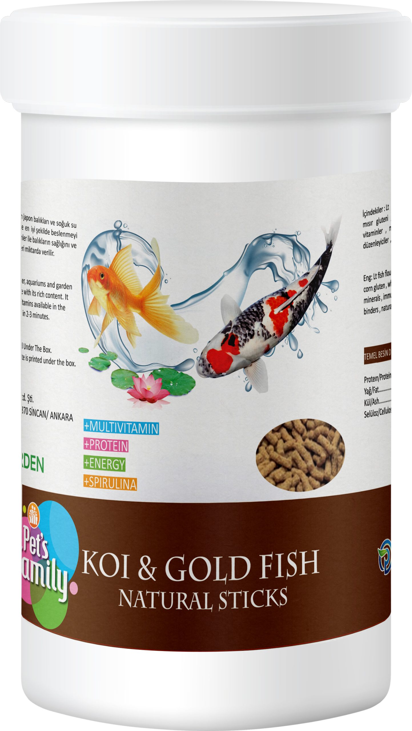 750729633c8b183fb4e1a38687f8af1b.jpg PETS FAMILY KOI & GOLD FISH NATURAL STICKS 1L/100G X 2 ADET - Görsel 1
