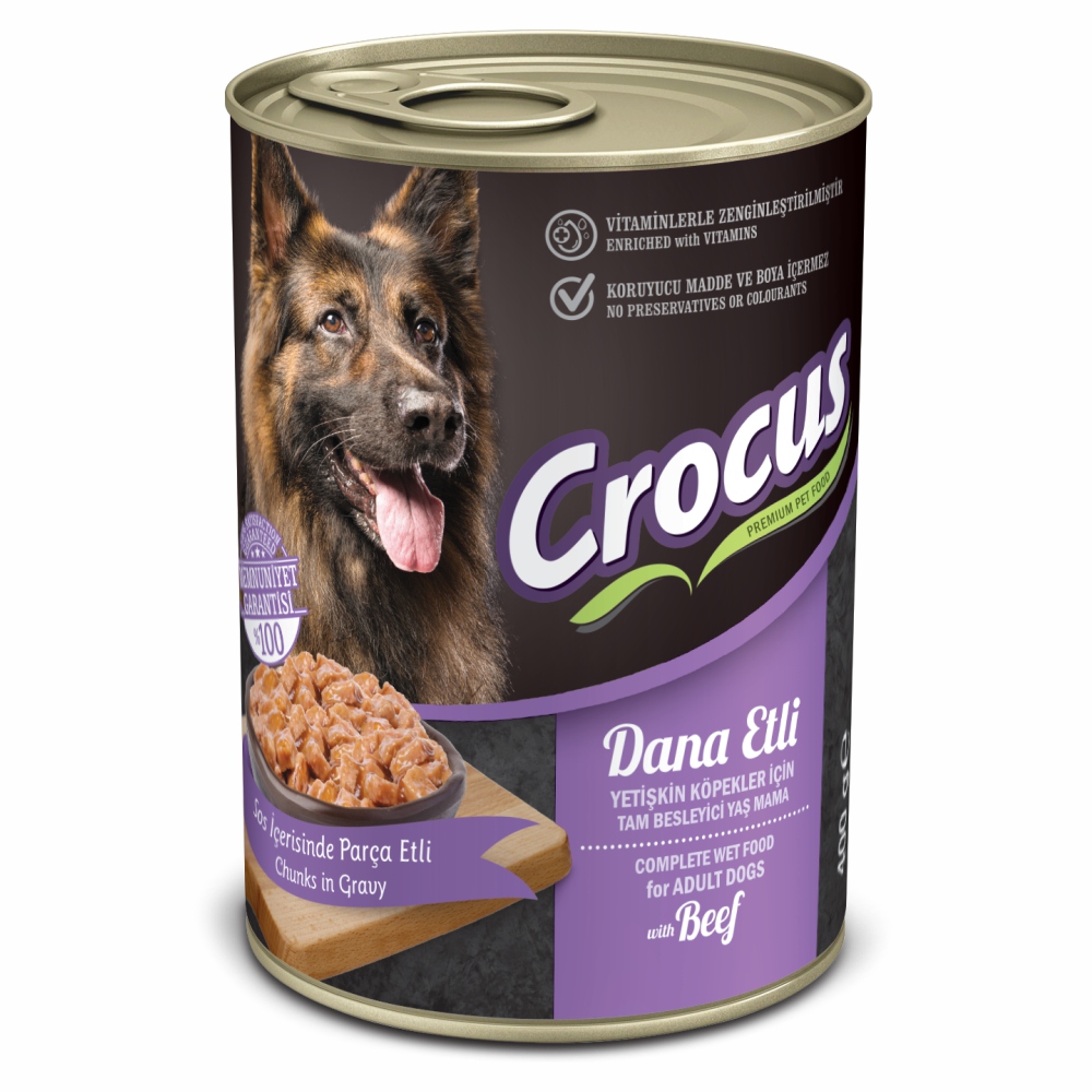 90f1502f7a43533a905c1b041f75d389.jpg CROCUS YETIŞKIN KÖPEK DANA ETLI YAŞ MAMA 400 GR X 4 ADET - Görsel 1