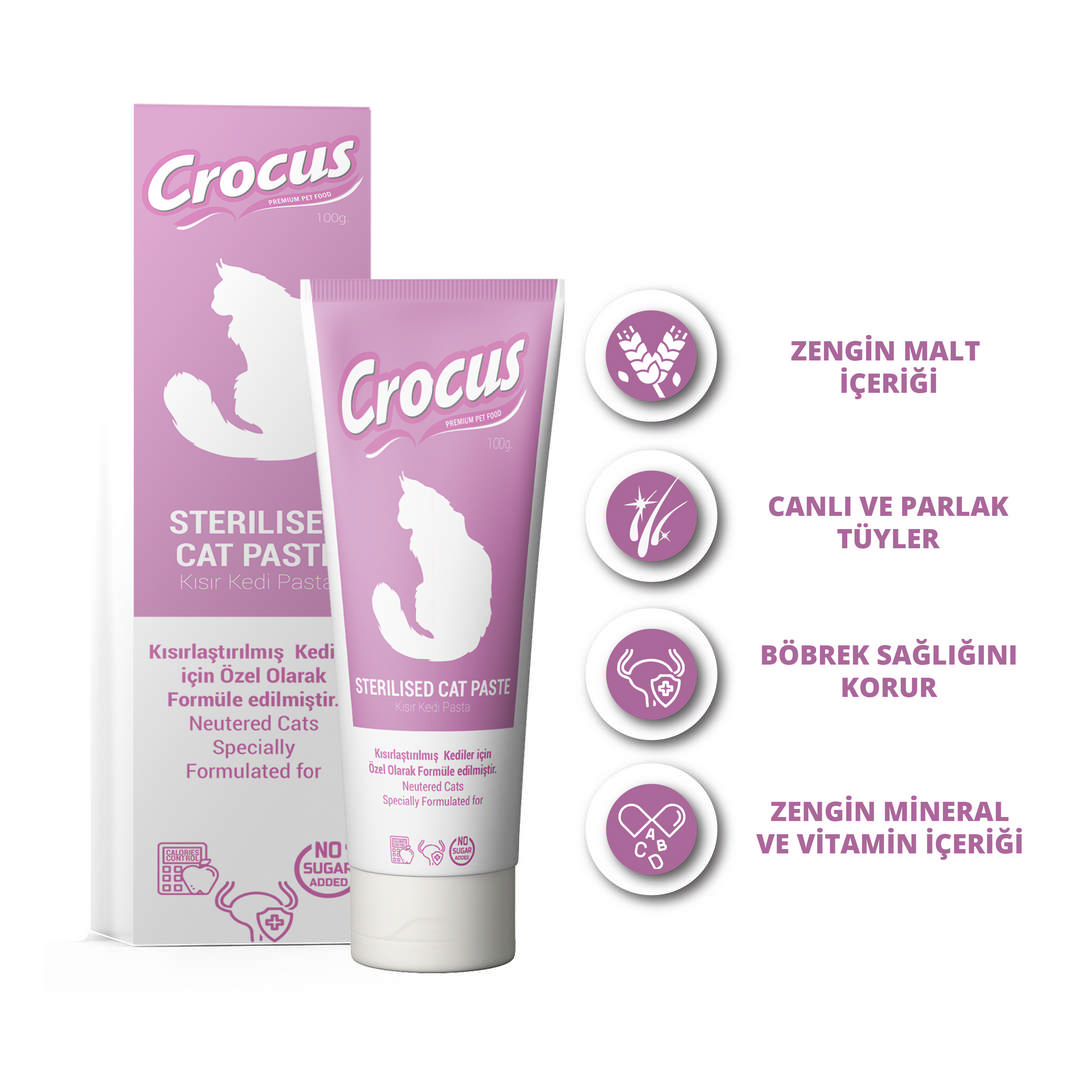 993208_a5917496c54cb632371b84239e3ddbca.jpg Crocus Kedi Sterilised Malt Macunu 100 Gram - Görsel 1