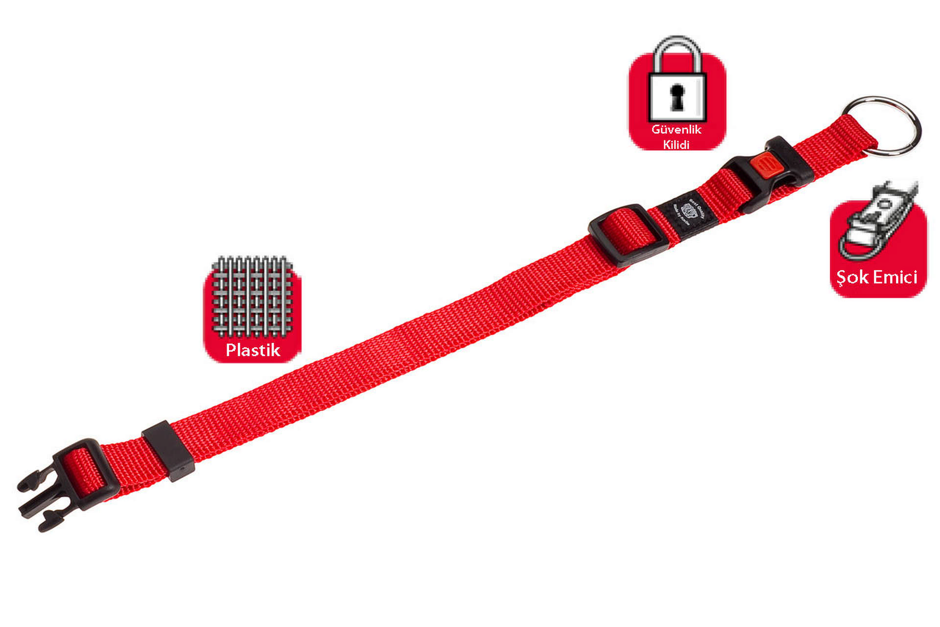 994851_69257968.jpg Karlıe Kilitli Boyun Tasması M 40-55cm Kırmızı - Görsel 1