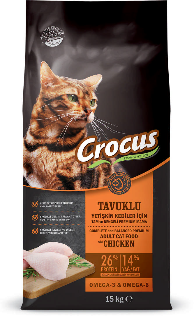 996210_734898715c2159d2c281e91c436ef2bd.jpg Crocus Tavuk Etli Yetişkin Kedi Maması 15 Kg - Görsel 1