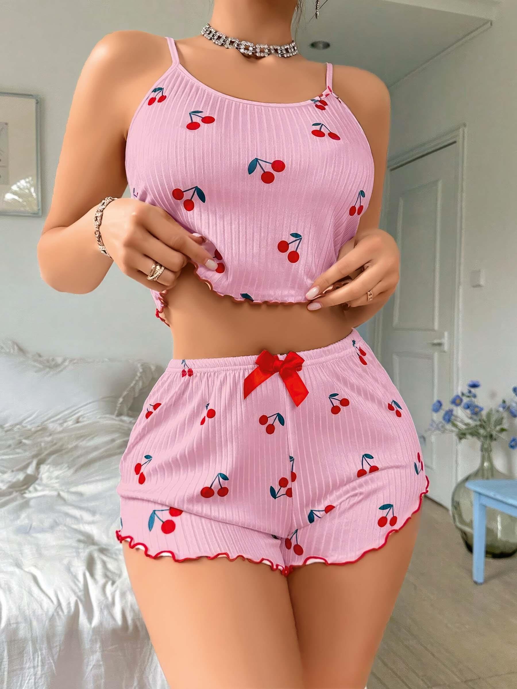 Kadin-Pembe-Kiraz-Desenli-Askili-Sortlu-c9a7.jpg Kadın Pembe Kiraz Desenli Askılı Şortlu Pijama Takım 5044 - Görsel 2