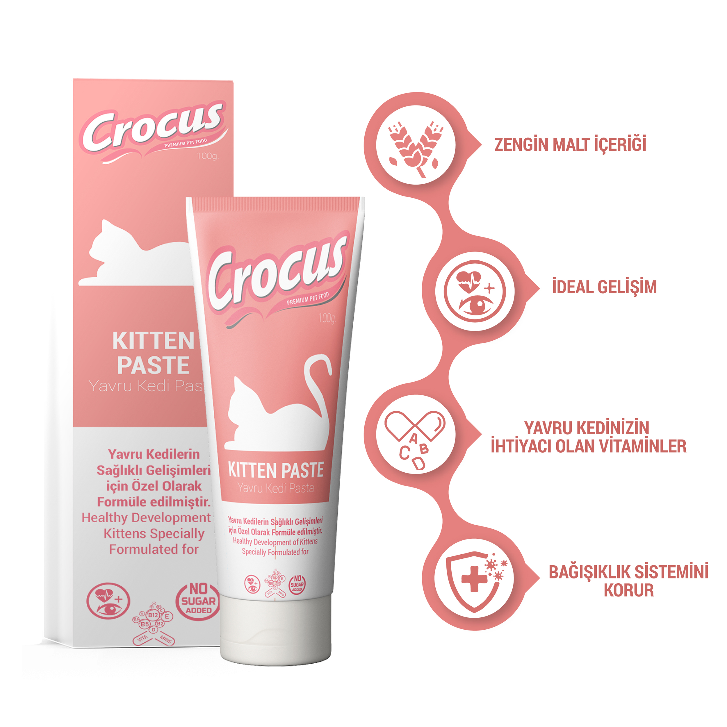 Crocus Paste İnfo Edit CROCUS KEDI KITTEN MALT MACUNU 100 GRAM X 2 ADET - Görsel 1