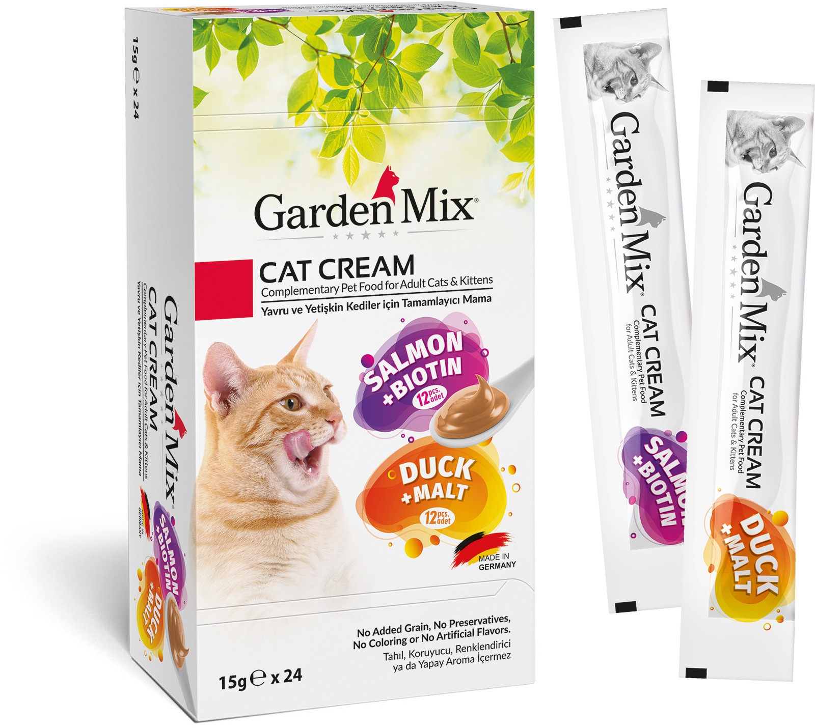 f029ff5d715a657c3db7395a8b8836b0.jpg GARDEN MIX KEDI KREMASI XXL SOMON ÖRDEK 24 X 15 GR X 1 ADET - Görsel 1