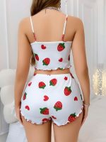 Kadın Beyaz Çilek desenli Şortlu Pijama Takımı 5053 - Görsel 2