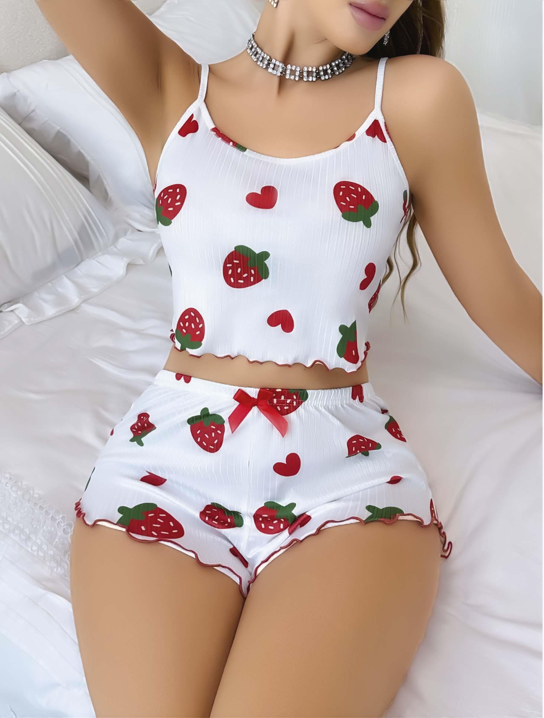 kadin-beyaz-cilek-desenli-sortlu-pijam-fedf-4-1.jpg Kadın Beyaz Çilek desenli Şortlu Pijama Takımı 5053 - Görsel 3
