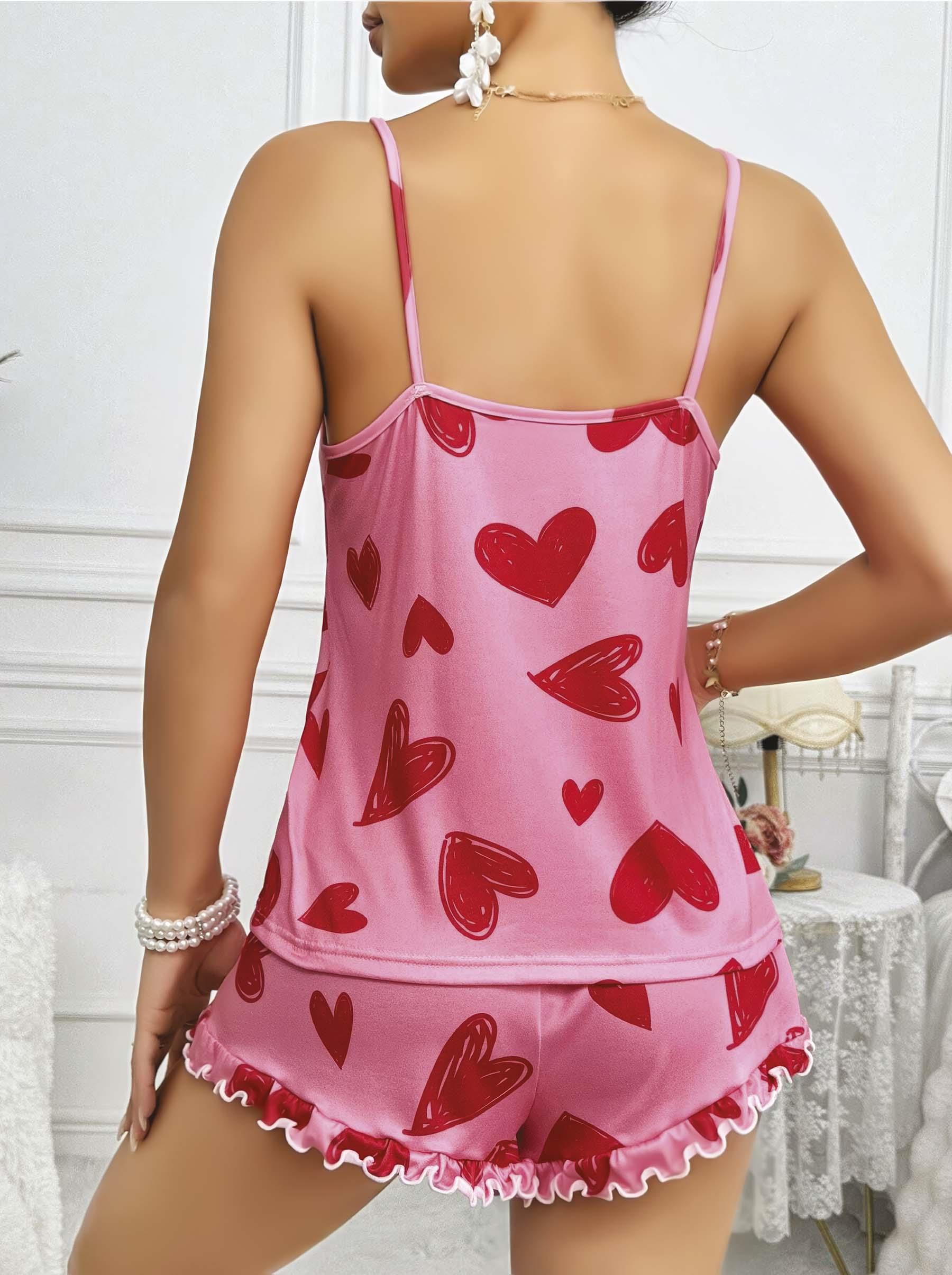 kadin-pembe-kalp-baskili-sortlu-geceli-4859-8-1.jpg Kadın Pembe Kalp Baskılı Şortlu Gecelik Pijama Takımı 5050 - Görsel 2