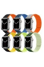 Movenchy Apple Watch 42mm MO-WB1 Çift Renk Mıknatıslı Silikon Kordon - Siyah-Sarı - Görsel 3