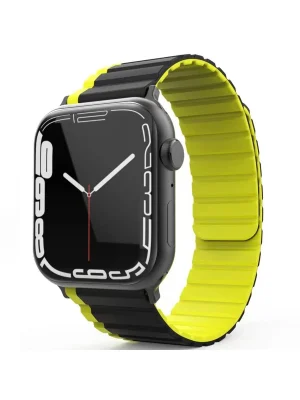Movenchy Apple Watch 42mm MO-WB1 Çift Renk Mıknatıslı Silikon Kordon - Siyah-Sarı