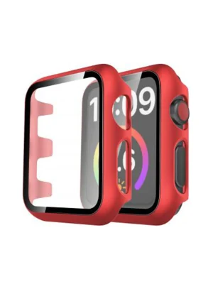 Newface Apple Watch 44mm Camlı Kasa Ekran Koruyucu - Kırmızı