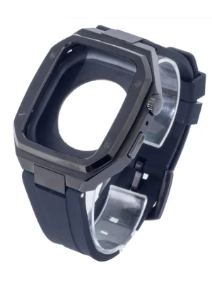 Newface Apple Watch 44mm KR402 Metal Kasa Silikon Kordon - Siyah
