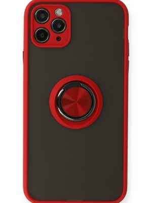 Newface iPhone 11 Pro Max Kılıf Montreal Yüzüklü Silikon Kapak - Kırmızı