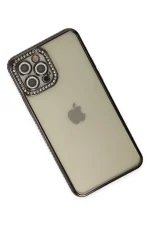 Newface iPhone 12 Pro Kılıf Joke Taşlı Silikon - Siyah - Görsel 3