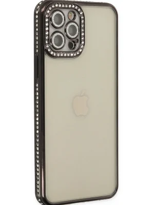 Newface iPhone 12 Pro Kılıf Joke Taşlı Silikon - Siyah