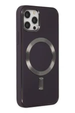 Newface iPhone 12 Pro Max Kılıf Coco Deri Magneticsafe Silikon - Derin Mor - Görsel 2
