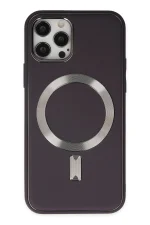 Newface iPhone 12 Pro Max Kılıf Coco Deri Magneticsafe Silikon - Derin Mor