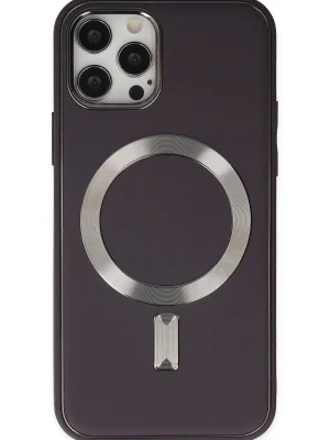 Newface iPhone 12 Pro Max Kılıf Coco Deri Magneticsafe Silikon - Derin Mor