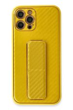 Newface iPhone 12 Pro Max Kılıf Coco Karbon Standlı Kapak  - Sarı