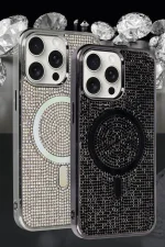 Newface iPhone 15 Pro Kılıf Diamond Magsafe Kapak - Gümüş - Görsel 3
