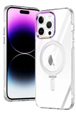 Newface iPhone 15 Pro Max Kılıf Mudo Magneticsafe Standlı Kapak - Şeffaf