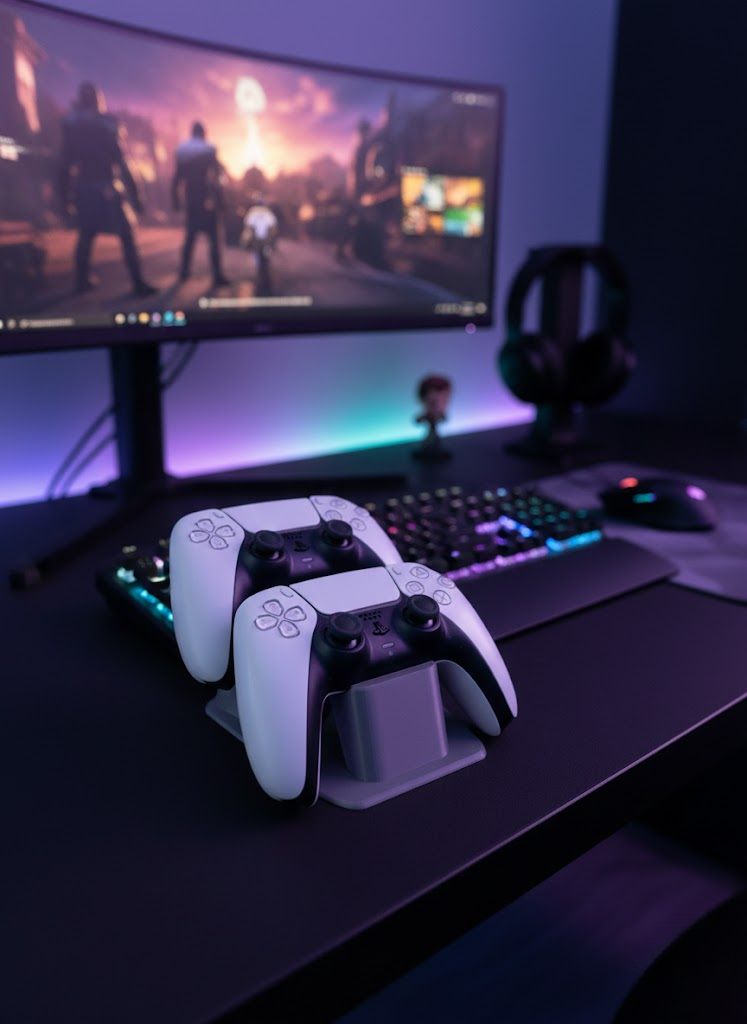 1-168.png Antrasit İkili Gamepad Tutucu 7x18 cm Masa ve Raf Düzeni - Görsel 1