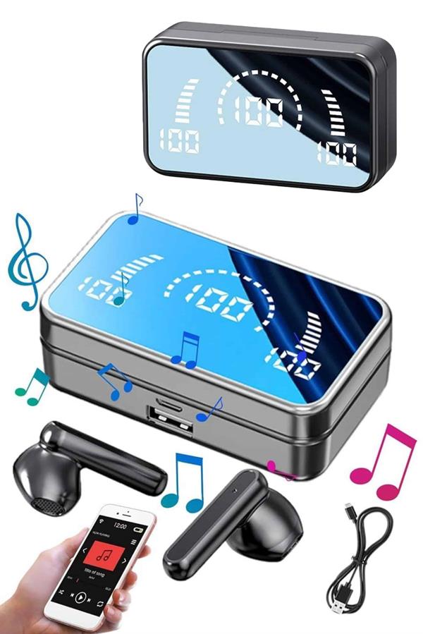 Compressed by jpeg-recompress Yeni Nesil Kablosuz Kulaklık Aynalı Powerbank Özellikli Bluetooth Bağlantılı Dijital Göstergeli - Görsel 1